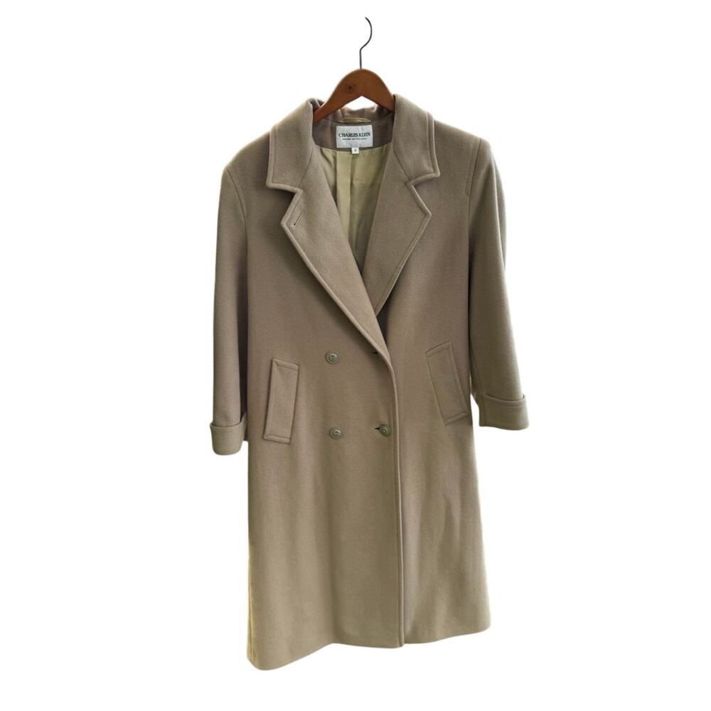 Vintage Charles Klein Wool Coat Womens 8P Trench Lined Double Breasted Tan 90’s
